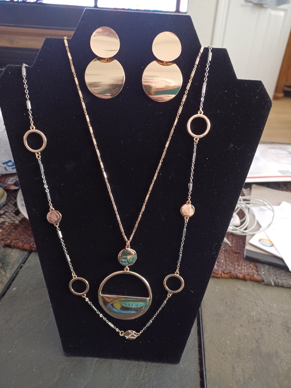 NWT Lane Bryant Gold-Tone Geometric Pendant Necklace & Earrings Set